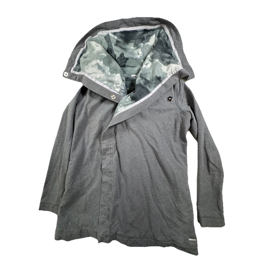 lululemon Gray Hooded Wrap‎ Jacket Snap Buttons Printed Tie Dye Lining•M/L